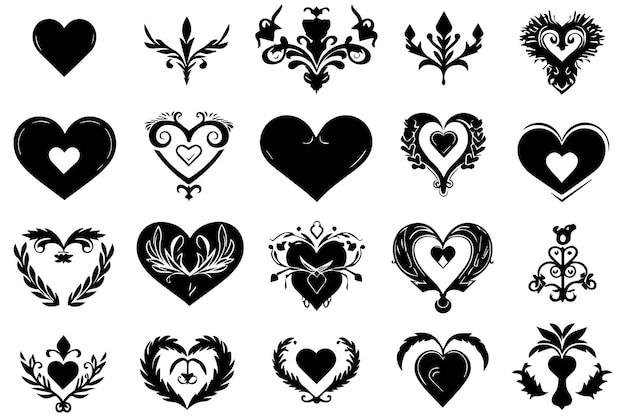 Black silhouette vector heart icon set