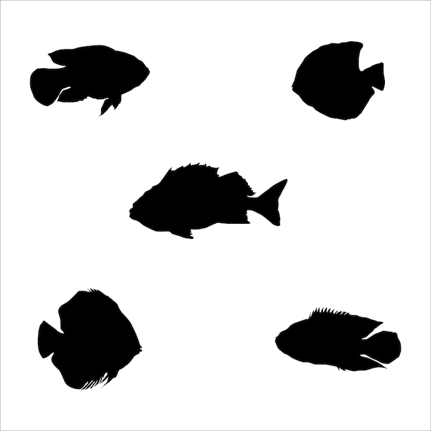 Black silhouettes of fish Vector set of stylized fish