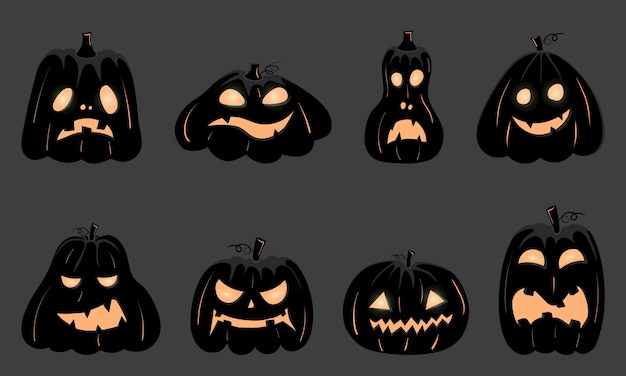 Black silhouettes of pumpkin faces with glowing eyes for Halloween