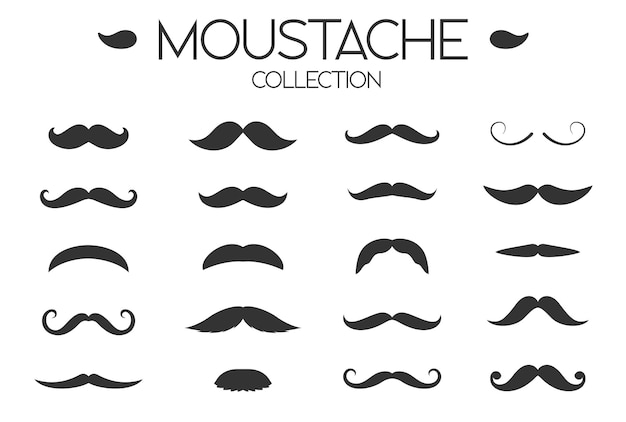 Black sillhouettes of moustache vector collection isolated on white background