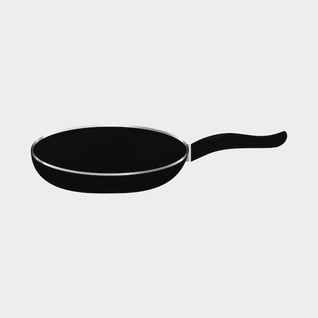 Black And Silver Illustration Of Clean Fry Pan In 3D Style