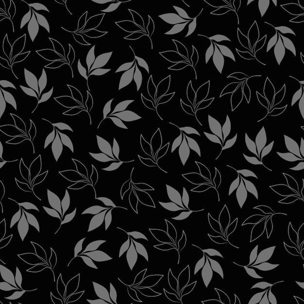 Vector a black and silver pattern with leaves on a black background