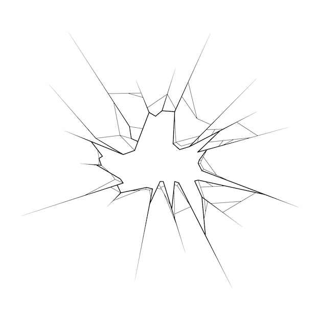 Black Simple Broken Glass,  Cracks, Shattered Doodle Outline Element Vector Design Style Template