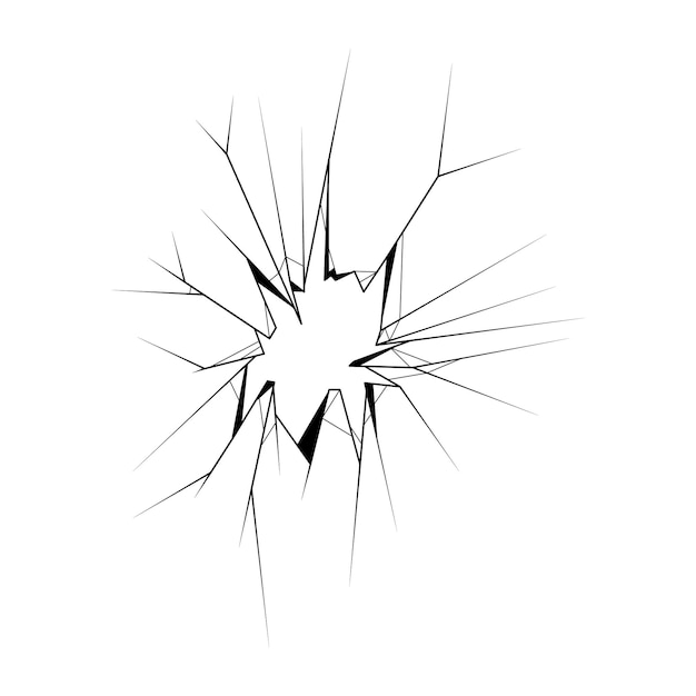 Vector black simple line broken glass,  cracks, shattered doodle outline element vector design templa