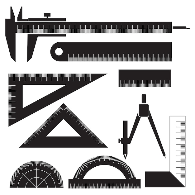 Vector black simple ruler vector set