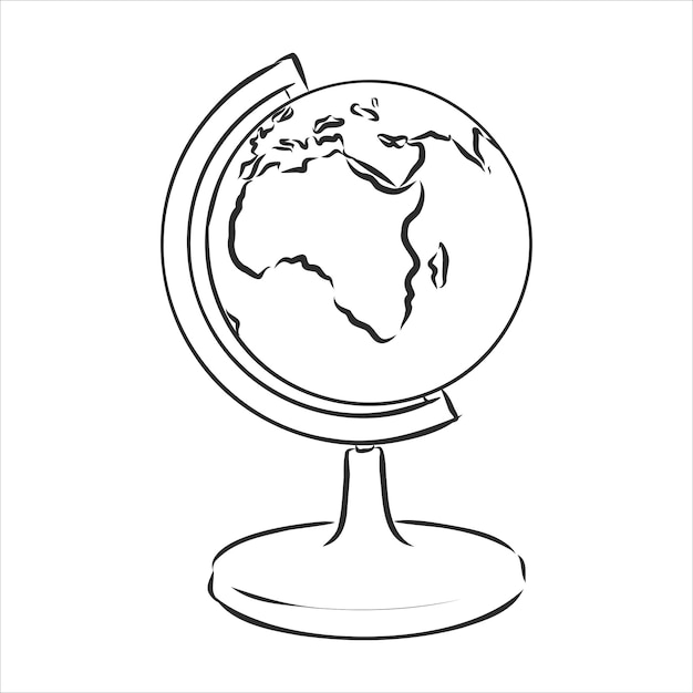 Black sketch drawing of globe. Hand drawn vector illustration