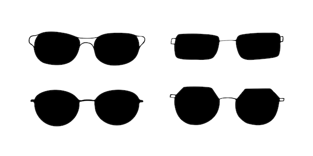 Black sketch fashion eye glasses icon set