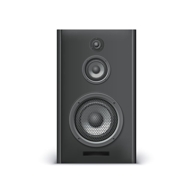 Black sound speaker on white background. Vector illustration for your design.