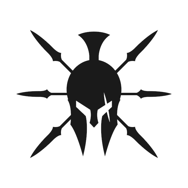 Black Spartan helmet with spear illustration vector