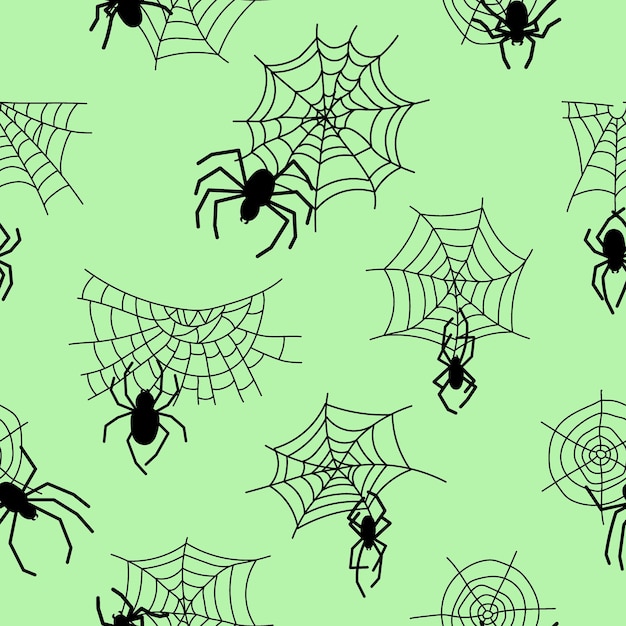 Black spider and web seamless pattern Scary spiderweb of Halloween symbol