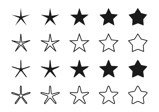 Black star silhouette and outline shape set vector illustration