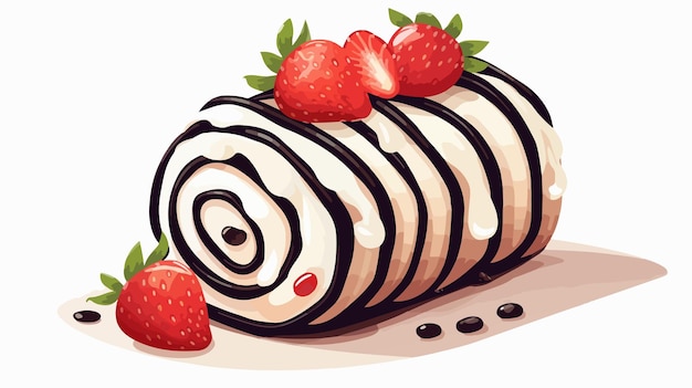 Vector black stripes roll cake with strawberry on top