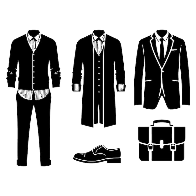 Vector a black suit with a white collar and a tie that says  mens clothing