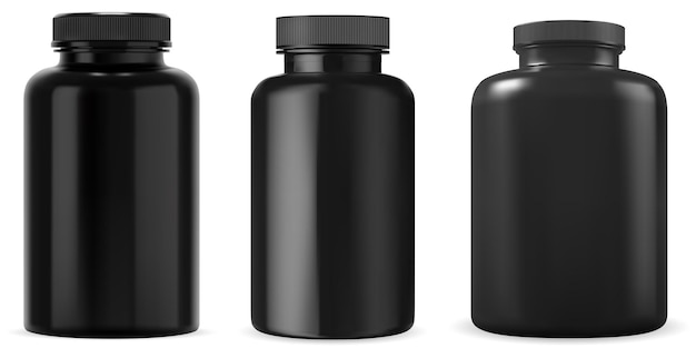 Black supplement pill bottle set Medical capsule container