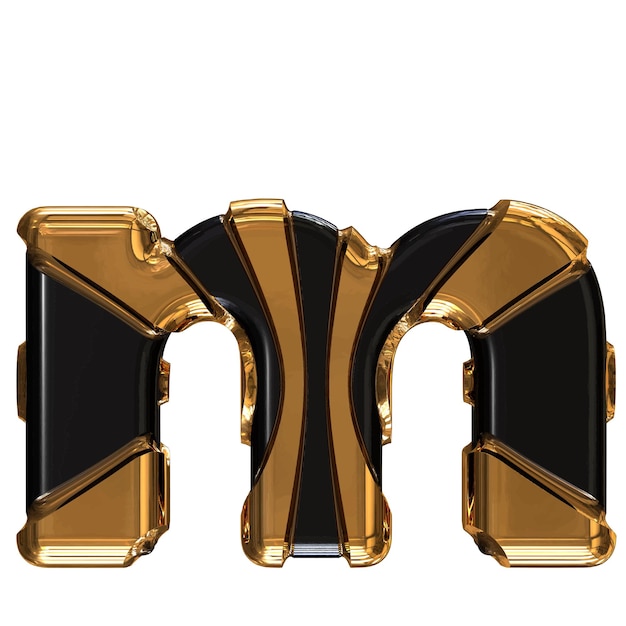 Black symbol with gold vertical straps letter m