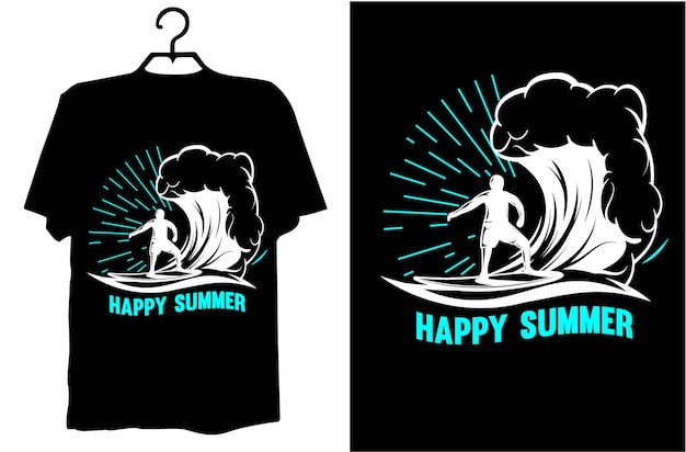 A black t - shirt that says happy summer on it.