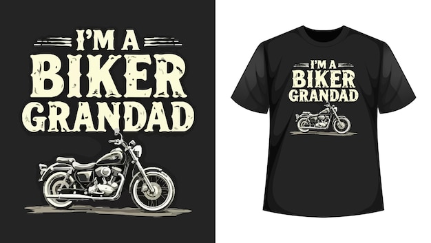 Vector a black t shirt with a bike on the front and the words i am a biker grandad