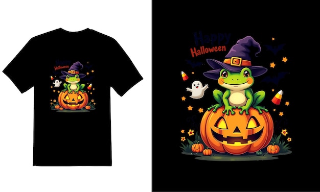 a black t - shirt with a frog on it and a frog on the front