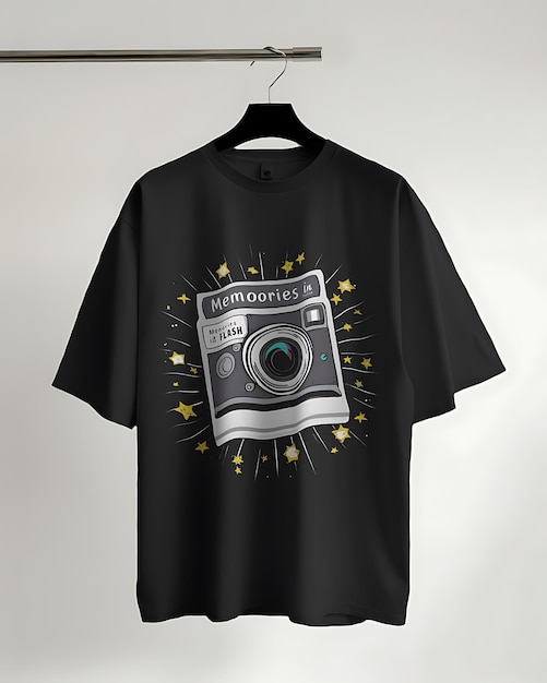 Vector a black t shirt with a picture of a camera on it