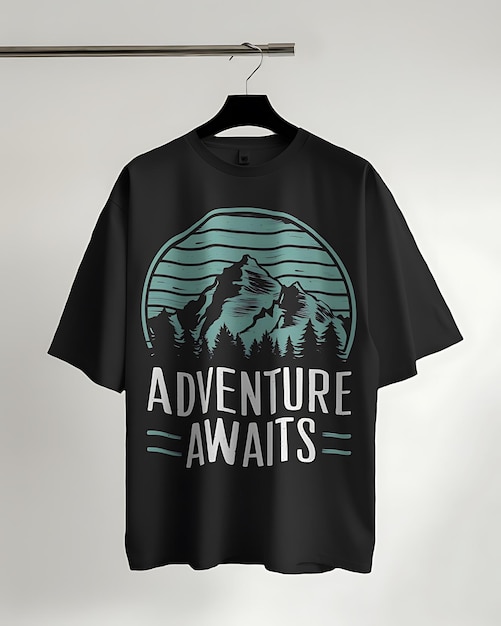 a black t shirt with a picture of a mountain range on it