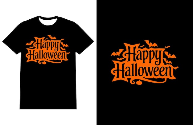 Vector a black t shirt with a pumpkin on the front and the words happy halloween on the front