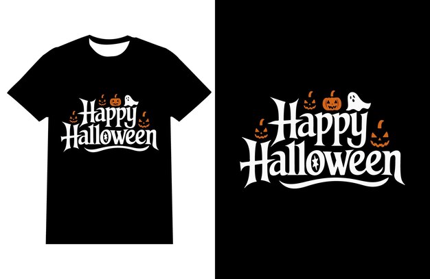 Vector a black t shirt with a pumpkin on the front and the words happy halloween on the front