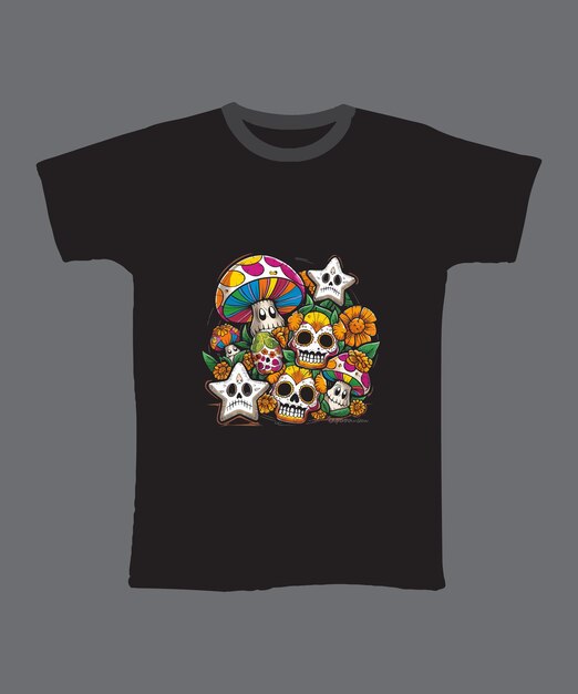 Vector a black t - shirt with skulls and a skull on it