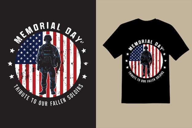 a black t - shirt with a soldier and a flag on it