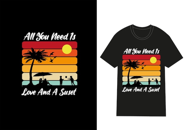 a black t shirt with a sunset on the front and the sun on the right