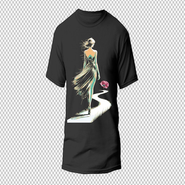 Vector a black t shirt with a woman on the back is wearing a long skirt