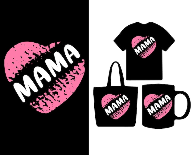 Vector a black t - shirt with the word mama on it and a pink lipstick on it.