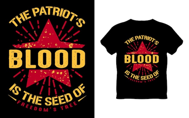 A black t - shirt with the words patriot's blood on it