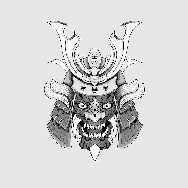 Black tattoos Samurai mask Oni Devil Japanese Traditional warrior helmet concept for symbols emblems