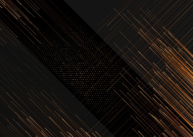 Vector black tech geometric background with golden dots and lines