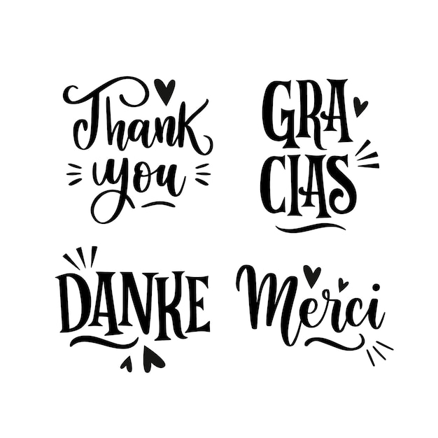 Black thank you lettering collection in different languages