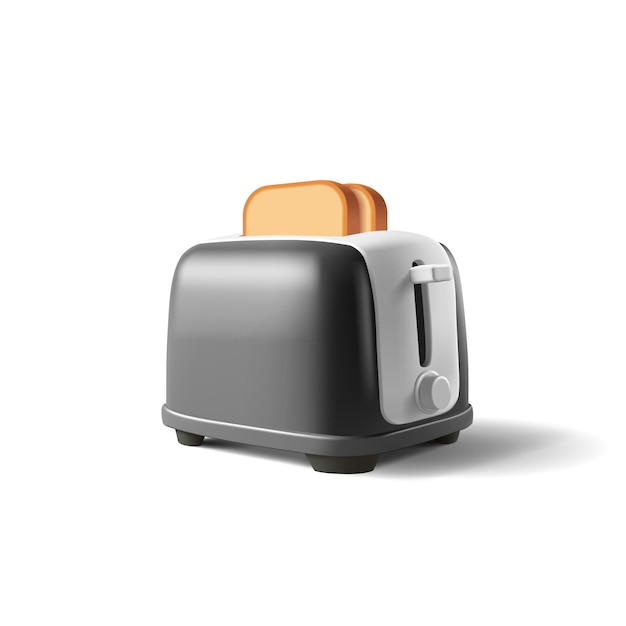 Black toaster 3D with toasted bread Crispy hot bread with a modern toaster The concept of home