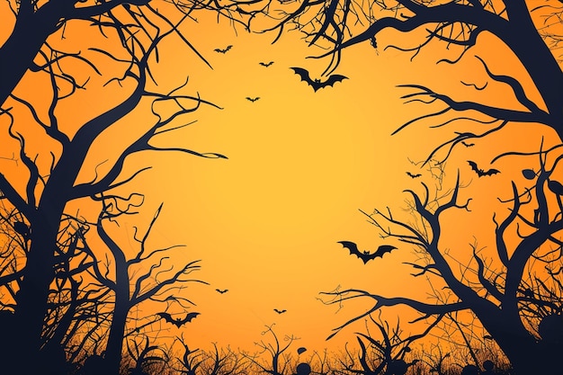 Black Trees Bats Halloween Background