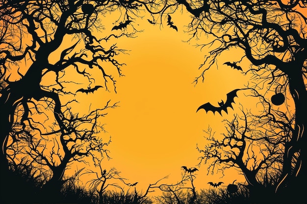 Black Trees Bats Halloween Background