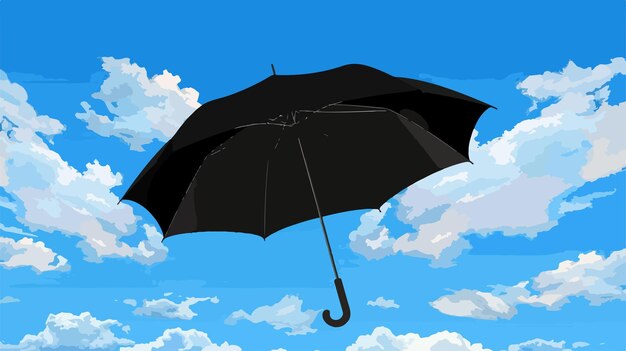 Black Umbrella in Sky Flat Style Vector Isolated on White Background