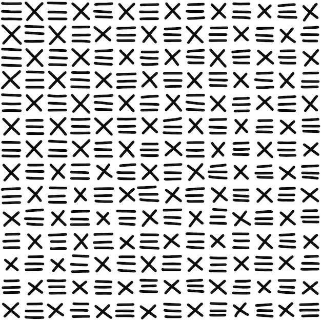 Black vector crosses and dashes seamless pattern. Design element for prints, backgrounds.