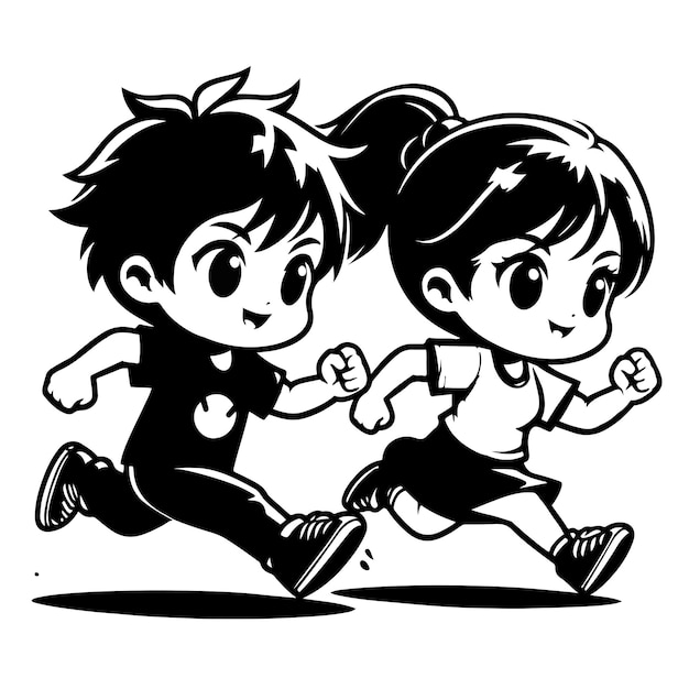 black vector of a girl and a boy running together