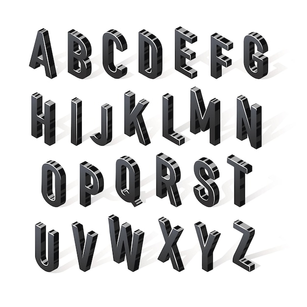 Black vector isometric font. 3D realistic letters.