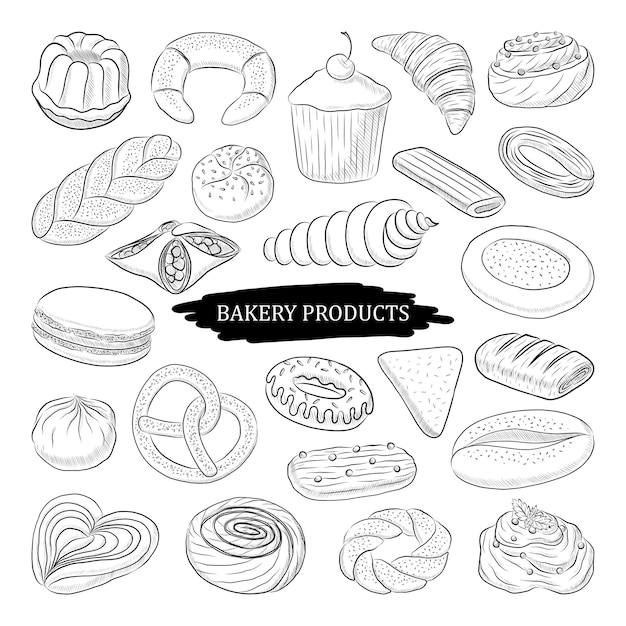 BLACK VECTOR PASTRIES AND CAKES ISOLATED ON A WHITE BACKGROUND