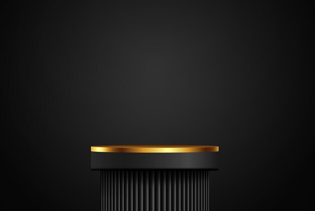 Vector black vector realistic 3d pedestal with golden elements empty space luxury design mockup scene for product