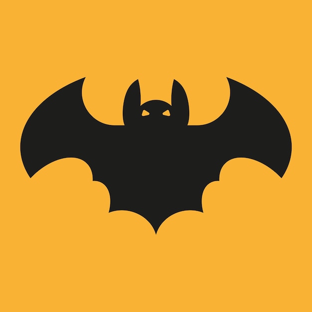 Black vector silhouette symbol of a bat isolated on orange background