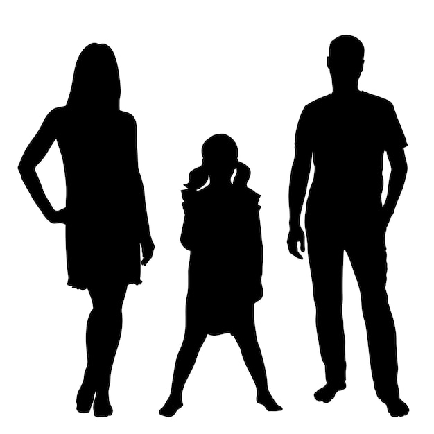 black vector silhouettes of people on a white background family