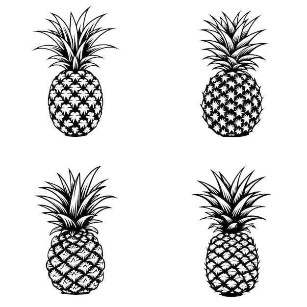 black vector simple pineapple icons