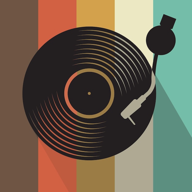 Black vinyl record disc flat retro concept vector illustration