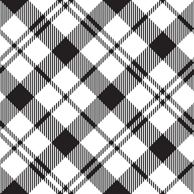 Black Watch milytary tartan diagonal seamless pattern black and white