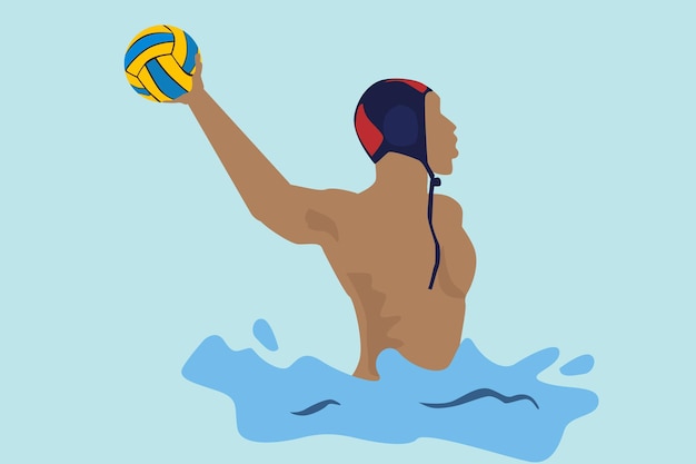 Black water polo athlete throwing a ball flat design